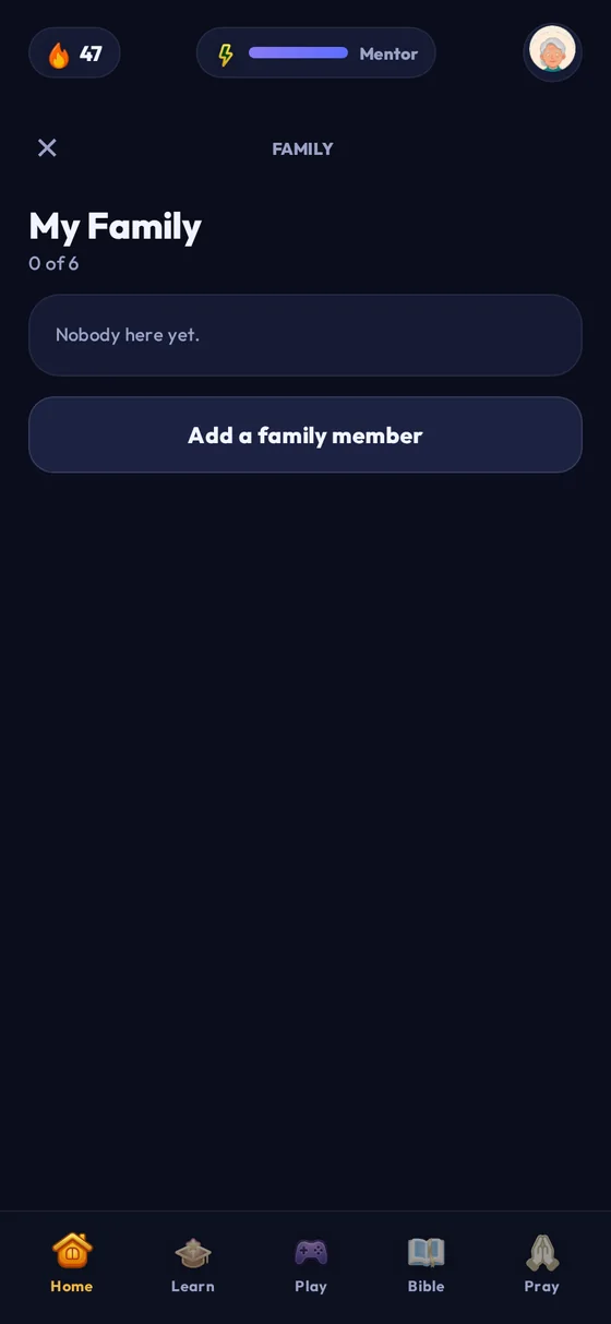Family Mode showing member slots